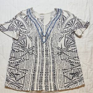 NIC+ZOE Coastline Linen Blend Abstract Print Top Small NWOT #NIC+ZOE